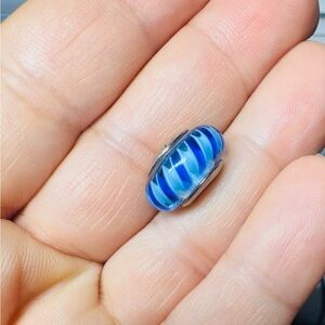 Pandora Blue and Silver Glass Charm Bead